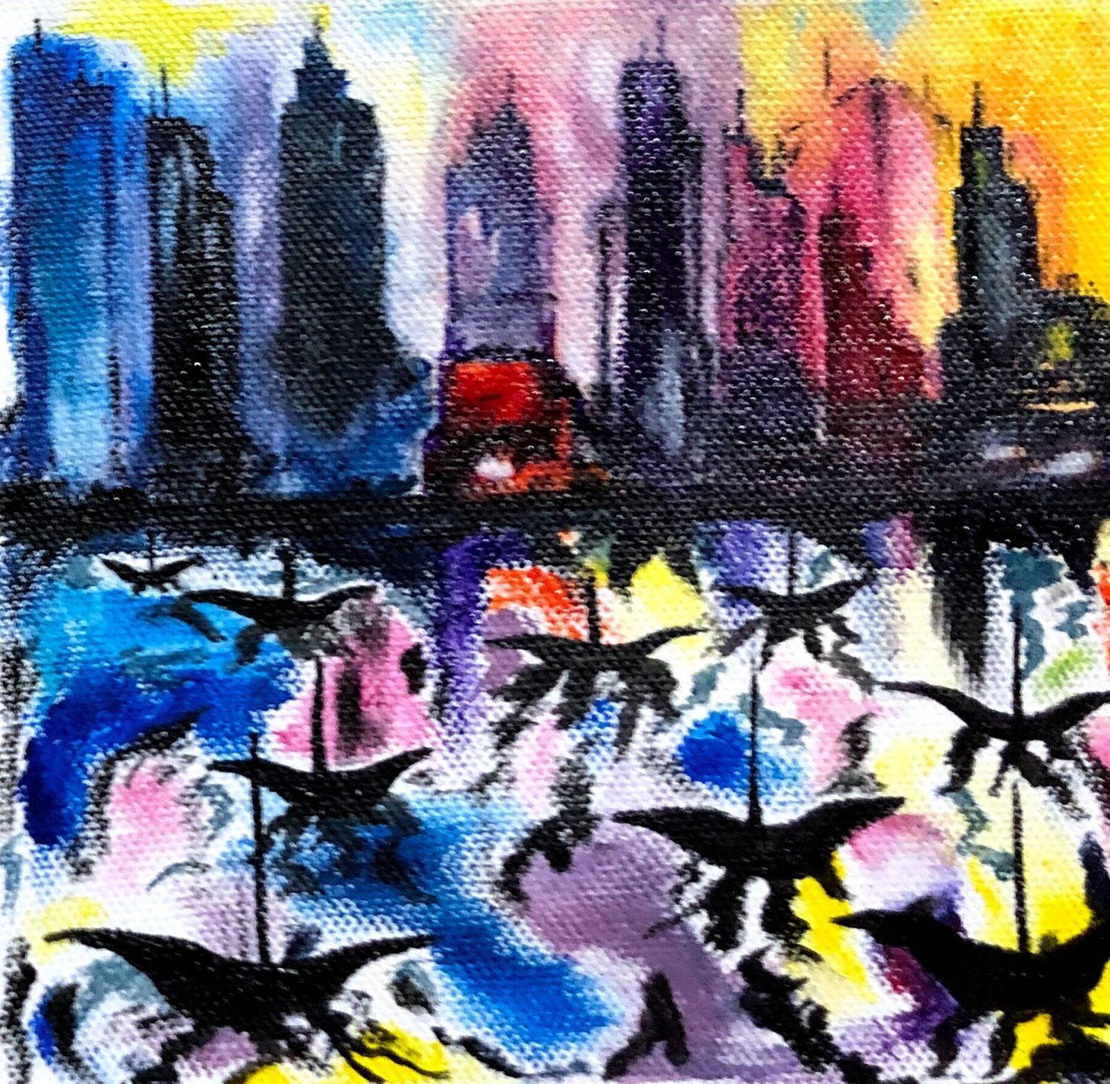Purple Pink Cityscape Boats — Kerry Pastine
